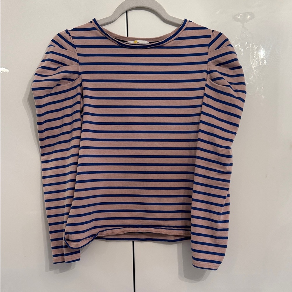 Boden Striped Puff Sleeve Top in Blush and Navy
